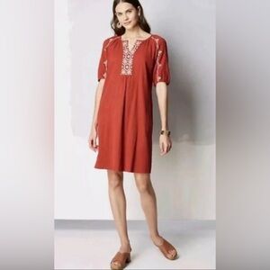 J. Jill Boho Embroidered Midi Dress Coral Orange L Flowy Summer Resort